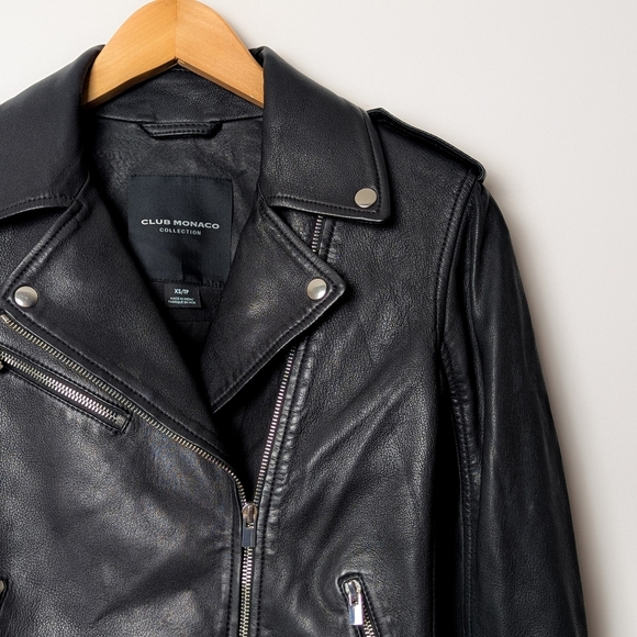 CLUB MONACO 100% Lamb Leather Jacket Gracella Biker Coat Black XS - Picture 14 of 16